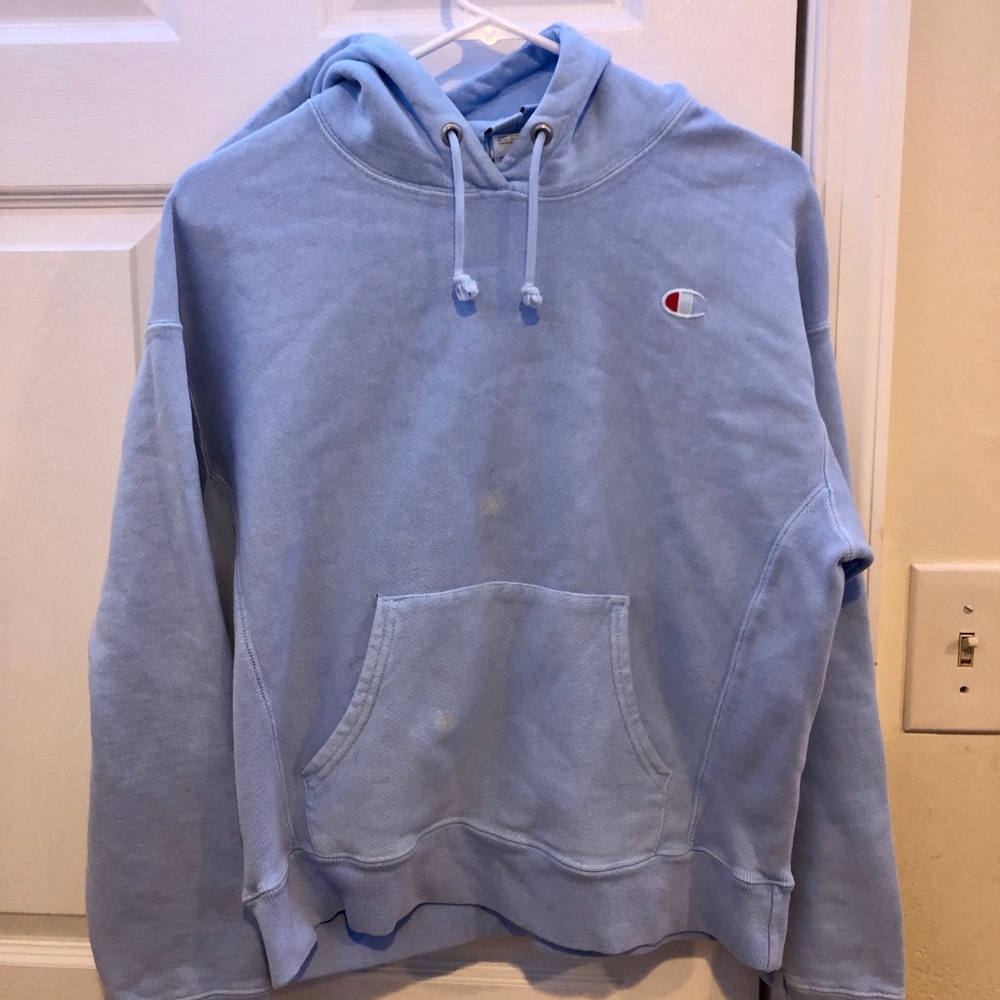 rare champion light blue hoodie
